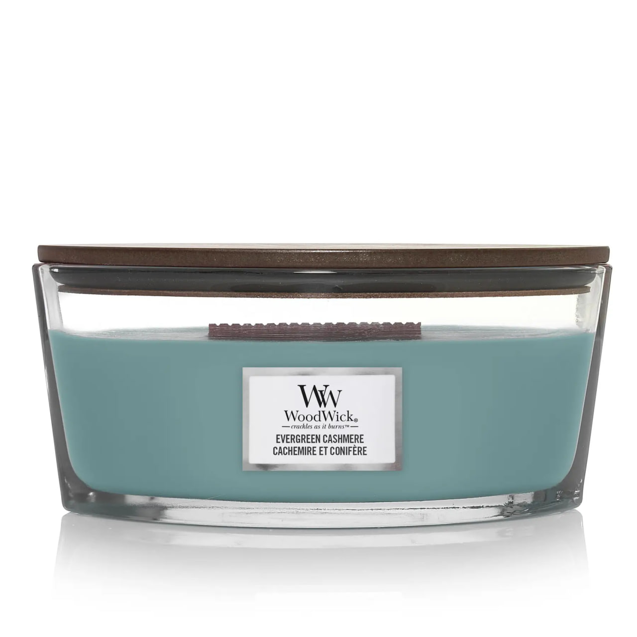 Woodwick Ellipse Evergreen Cashmere - Ароматична свічка з нотами сосни, свіжого повітря та кашеміру Woodwick Ellipse Evergreen Cashmere - Ароматична свічка з нотами сосни, свіжого повітря та кашеміру